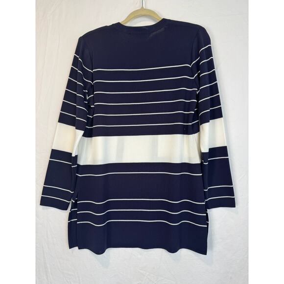 Misook Size Small Cardigan Blue White Striped Open Front Long Sleeve Acrylic - Picture 2 of 4